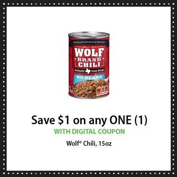 Save $1 on any 1 Wolf Chili-15-oz